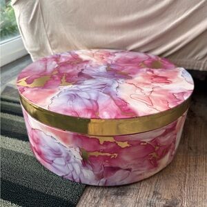 Pink and Gold Marble-Effect Hat or Decorative Box